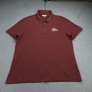 Lacoste Polo Shirt Mens 7 US XXL Maroon Regular Fit Tattersall Logo Short Sleeve